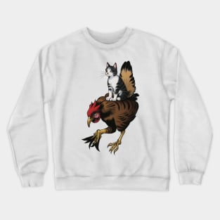 Cute Cat Riding Chicken Crewneck Sweatshirt